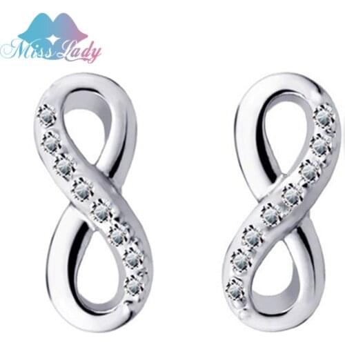 Miss Lady Lovers RingGold color Rhinestone Crystal infinity stud earrings Fashion Jewelry for women 1M018