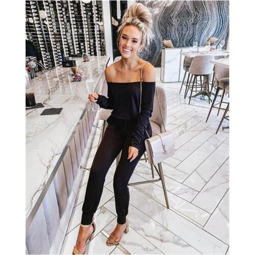 New Fashion Women Off Shoulder Long Sleeve Jumpsuit High Waist Solid Color Romper Ladies Casual Slim Playsuit Club Wear Autumn