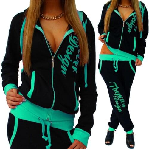 Letter Print Tracksuit Women Two Piece Set Spring Clothing Zipper Hooded Sweatshirt and Pants Jogging Suit Outfits Matching Sets