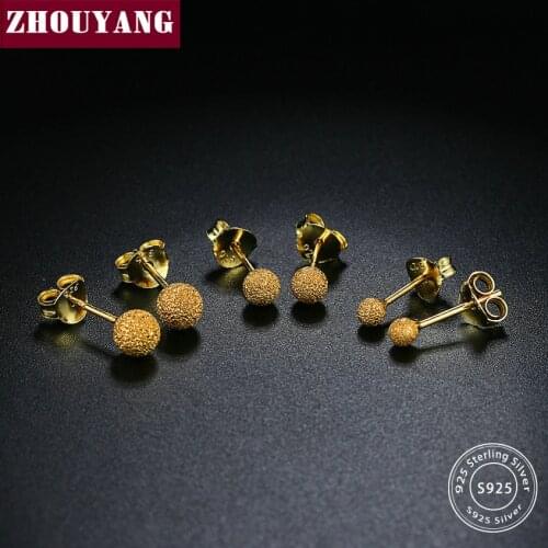 ZHOUYANG Unisex 3-5 mm Dull Polish Ball 925 Sterling Silver Stud Earrings 925 Fine Jewelry EY173 EY175 EY176