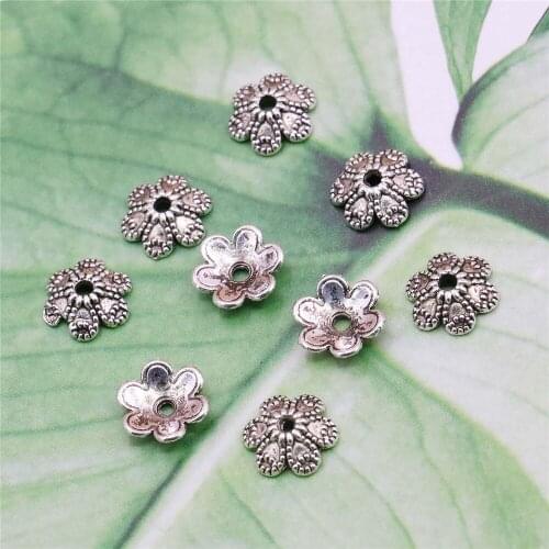10PCS Alloy Flower Spacers Hardware Fittings Accessory Silver-plate DIY Loose Beads Hand Maded Necklace Bracelet Women Jewelry