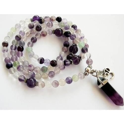 108 Mala Fluorite Necklace 108 mala wrap bracelet Meditation Yoga fluorite bracelet Buddhist Beads Om necklace