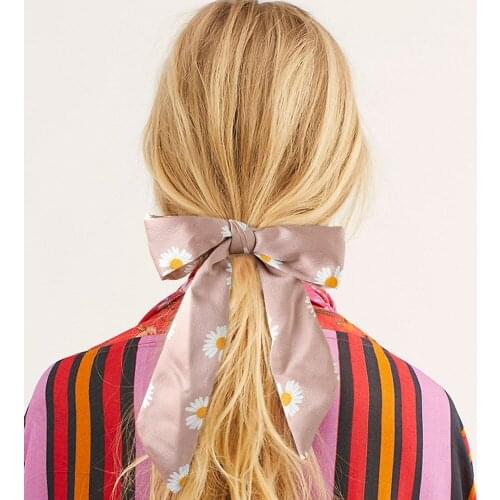 2020 Hot Designs Daisy Hair Ribbon Rope For Women Cute Sunflower Hair Bows Smooth Satin Hair Band Hair Ties