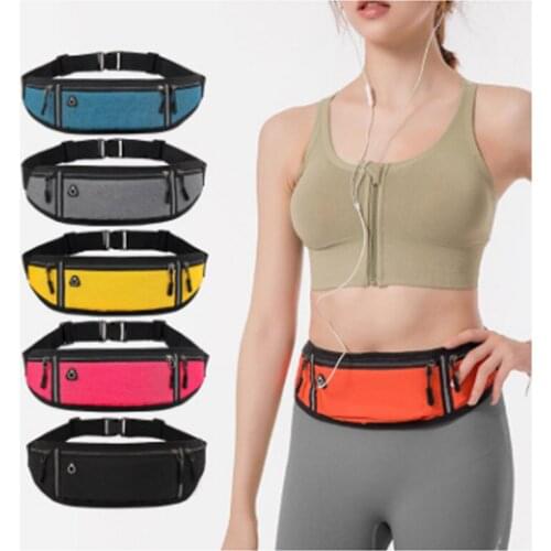 2021 Sports Waist Bag Women Unisex Outdoor Reflective Strip Fitness Mobile Phone Waist Bag with Earphone Hole Crossbody Bag