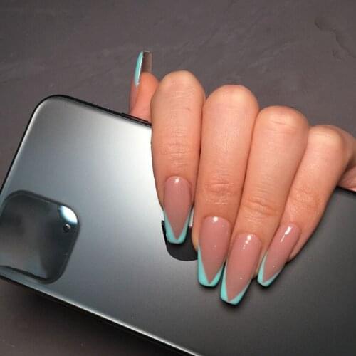 24pcs French False Nails Gradient Hit Color Fake Nail Press On Nail Manicure Nail Art Decoration Fullcover Tips With Glue