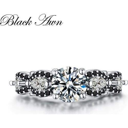 Anillos Mujer Black & White Silver Eternity Band Jewelry Trendy Wedding Rings for Women Engagement Ring Bague Femme Bijoux C160