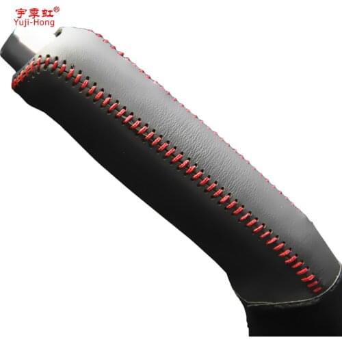 Yuji-Hong Car Handbrake Covers Case for Hyundai Verna 2010 Car-styling Genuine Leather Grips Cover Black/Red Lines