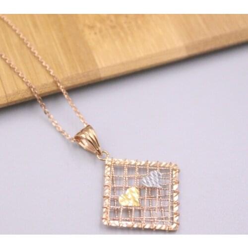 Pure Au750 18K Rose Gold Pendant Men Women Gift Double Heart Hollow Square Pendant 1.2g / 30*23mm