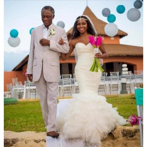 Ivory Mermaid Wedding Dresses With Tiered Ruffles Skirts African Plus Size Long Bridal Gowns Vestidos De Mariee Marriage Dress