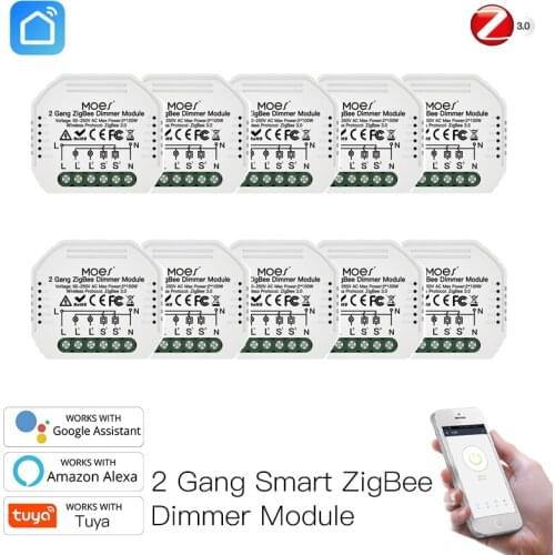 DIY Smart Zigbee Light LED Dimmer Switch 2 Gang Switch Smart Life / Tuya APP Remote Control, Works With Alexa Echo Google Home