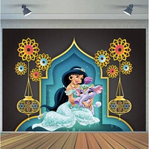 Cartoon Elephant Princess Eid Mubarak Photography Background Backdrop Children Birthday Party Decoration Tapestry Photo Studio