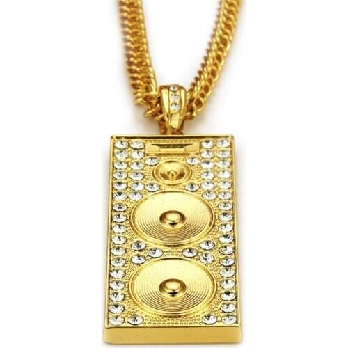 Hip Hop Iced Out Sound Necklaces Pendants Pave Bling Zircon For Women/Men Gold Color Punk Party Jewelry