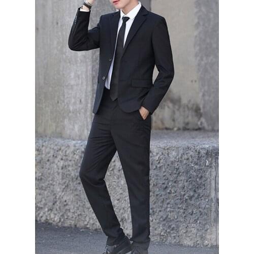 2020 Classic Black Men Suit 2 pieces Slim fit Man Business Work Wear Blazer Groom Wedding Suits Tuxedo Jacket with Pants Set