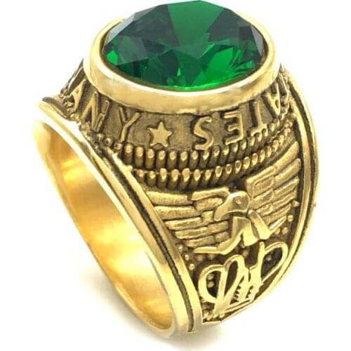 Stainless Steel Dragon Totem Gold Ring for Men Navy Blue and White Rhinestone Rings R-031