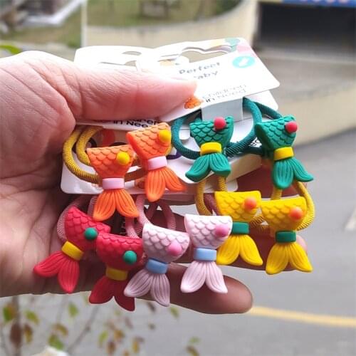 2PCS New Cute Cartoon Fish Tail Princess Headwear Kids Elastic Hair Bands Children Ropes Girls Accessories Baby Headdress