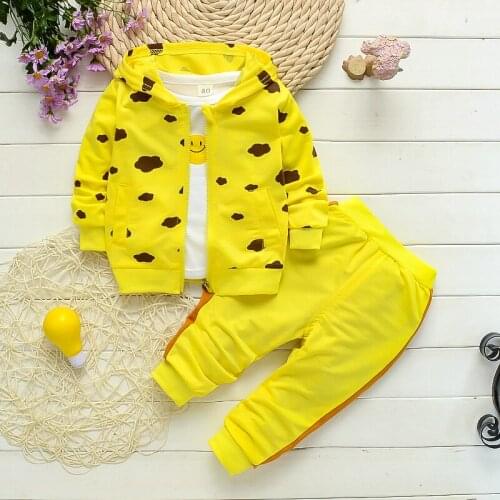 Toddler Kid Girls Boys Clothes Set children Baby Hooded jacket +Long Sleeve T shirt + Pants Autumn Spring cute Print Sportswear