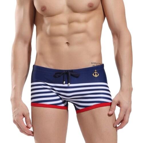 Seobean Brand Sexy Men Swimwear Navy Striped Mens Swimsuits Surf Board Beach Wear Man Swimming Trunks Boxer Shorts Swim Suit