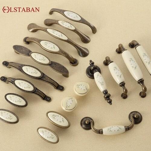 LSTABAN European Style Antique Ceramic Knob Shoe Cabinet Bookcase Cupboard Single Hole Handle Furniture Hardware Accessories