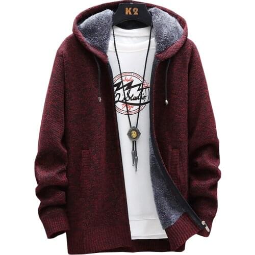 Mens Sweater Cardigans Winter Fleece Liner Hooded Coat Thick Warm Knitted Slim Fit Clothing