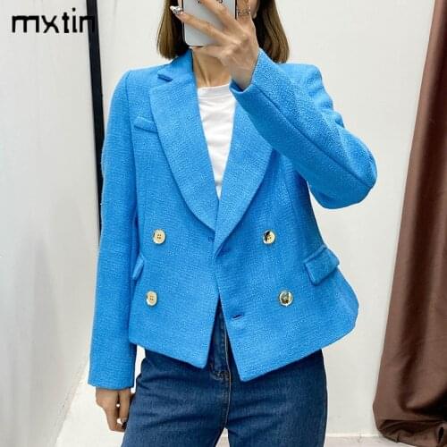 MXTIN 2021 Women Spring Vintage Solid Jacket Coat Fashion Lapel Collar Double Breasted Office Lady Female Outerwear Chic Tops