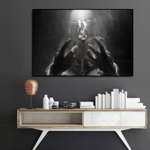 Wall Decoration Fantasy Space View Poster Print Wall Art Canvas Painting Astronaut on both Hands Picture for Room Home Decor