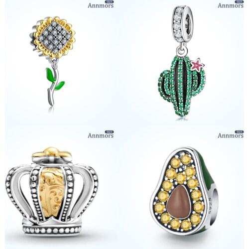 Unflower Cactus Charm 925 Sterling Silver for Friend Sun Warm Pendant Golden Series Fit Pandora Charm Bracelet Metal Plant Bead