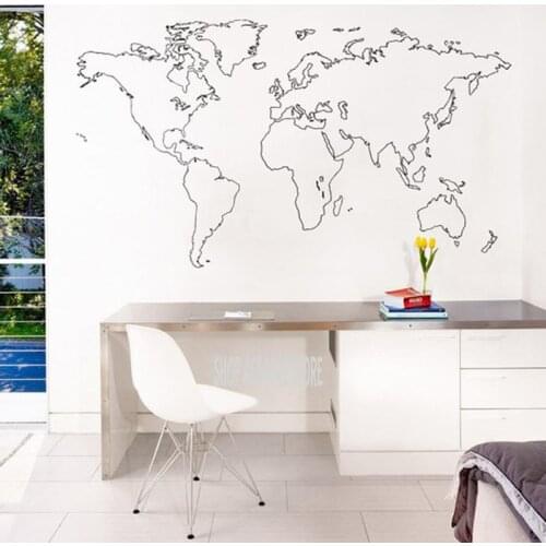 Outlined World Map Vinyl Wall Sticker Wall Sticker World Map For House Living Room Decoration Decal Bedroom Decor Art Mural C44