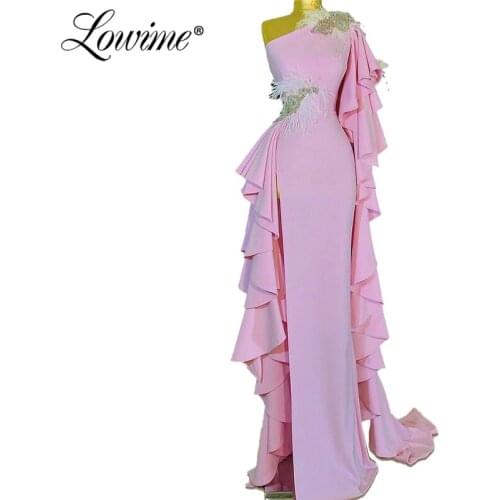 Crystals Feather Formal Dress Dubai Arabic Evening Dresses 2020 Robe De Soiree Prom Dresses Women Night Party Aibye Plus Dress