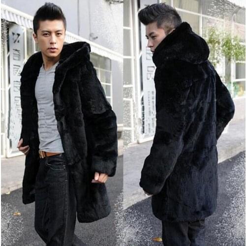 Autumn winter men overcoat hood thermal thicken faux fur coats mens leather mink hair fur coat men jaqueta de couro plus size