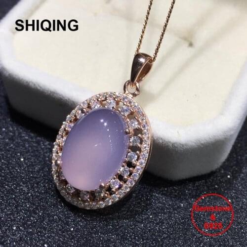 SHIQING Real nature chalcedony with certificate 925 sterling silver noble classical purple women necklace for wedding