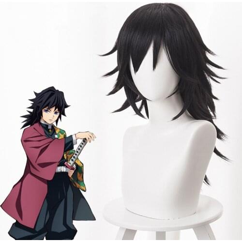 Hot Demon Slayer Kimetsu no Yaiba Tomioka Giyuu Black Ponytail Wig Cosplay Costume Men Women Heat Resistant Synthetic Hair Wigs