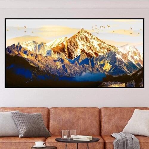 Landscape Poster Abstract Golden Mountains Picture Beautiful Scenery Suitable for Room Living Room Home Furnishing Cuadros