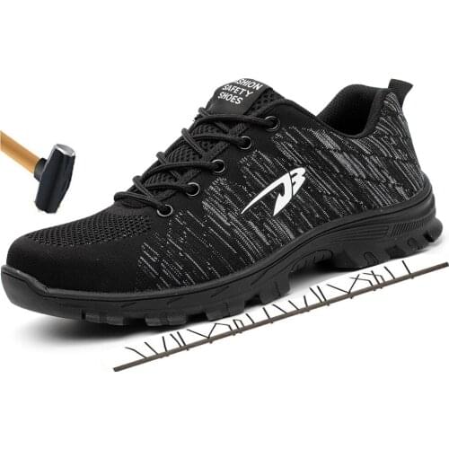 Plus Size Breathable Mesh Outdoor Mens Construction Steel Toe Work Shoes Men Military Army Safety Boots Shoes Puncture Proof