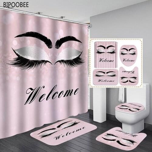 Rose Gold Eyelash Shower Curtain Fashion Bathroom Curtains and Bath Mats Rugs Set Toilet Lid Cover Non-slip Carpet Home Decor