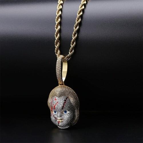 Lucky Sonny Clown Pendant Enamel Hip Hop Jewelry Cubic Zircon Iced Movie Theme Rope Chain Clown Pendant Necklace Gifts LSP190201