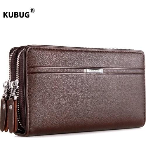 KUBUG Men Briefcase Handbag Soft Leather Clutch Bag Mens Business Large Capacity Hand Bag Long Card Purse