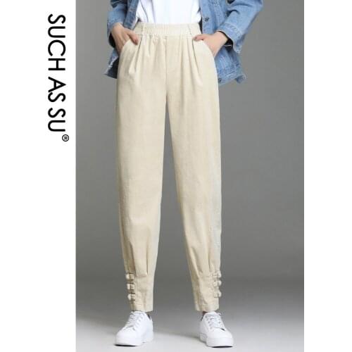 SUCH AS SU New Corduroy Pants Womens 4 Color Ankle-Length Skinny Pants S-4XL Plus Size Fall Winter 2019 Female Harem Pants