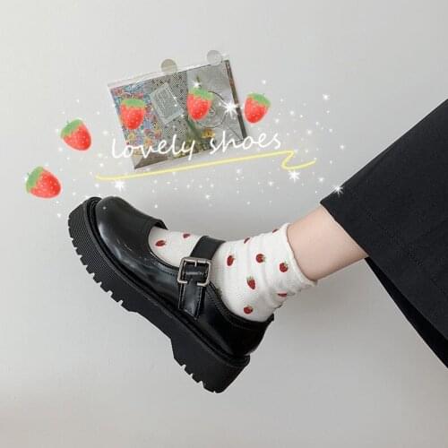 Cute Lolita Shoes Platform Women Mary Janes Shoes Black Leather Shoes Buckle Low Heels Girls Spring Korean Harajuku shoes 2021