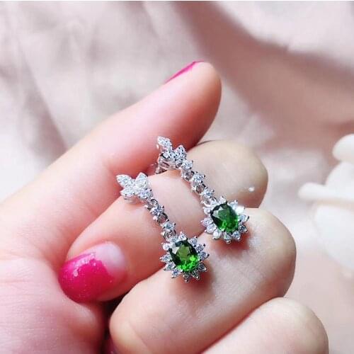 Natural green diopside gem drop earrings Natural gemstone earrings Luxury Receptacle Diana 925 silver female party gift jewelry