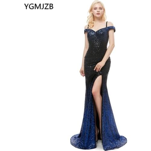 Sexy Sequin Off Shoulder Evening Dress Long 2020 Mermaid Sweetheart High Slit Formal Party Dress Prom Gown robe de soiree