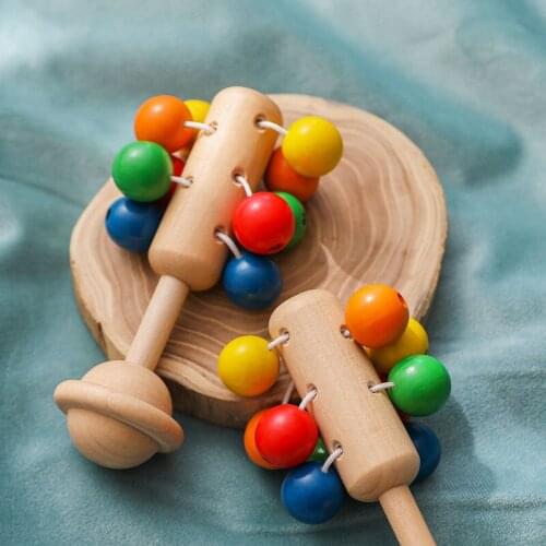 1pc Wooden Hand Rattle Beech Baby Teether Make A Sound To Attract Babys Attention Montessori Mobile Wooden Toy Baby Products
