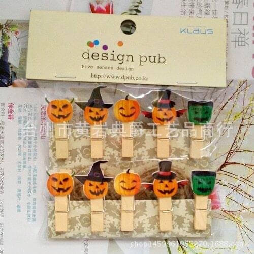 10pcs/lot kawaii Halloween Pumpkin Wooden Clip Photo Clothespin Craft Clips Party Decoration Clip with Hemp Rope