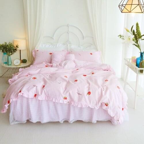 100% Cotton Soft Bedclothes Princess style Bedding Set King Queen Twin Size Girls Bed skirt Duvet cover set Pillowcases