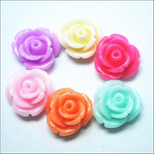 100pcs Rose Flower Plastic Cabochons Plastic cabochons 12mm size colorful beads accessories for charming bracelets making