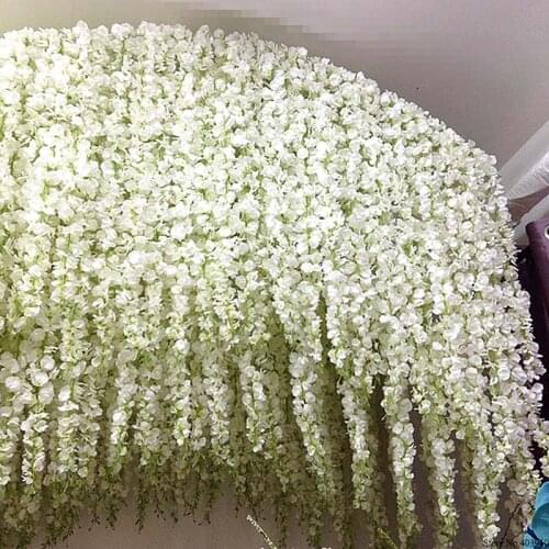120cm Long Wisteria vine Rattan flowers for Wedding Arch party decoration white Vine Artificial flowers flores Garland Wreath