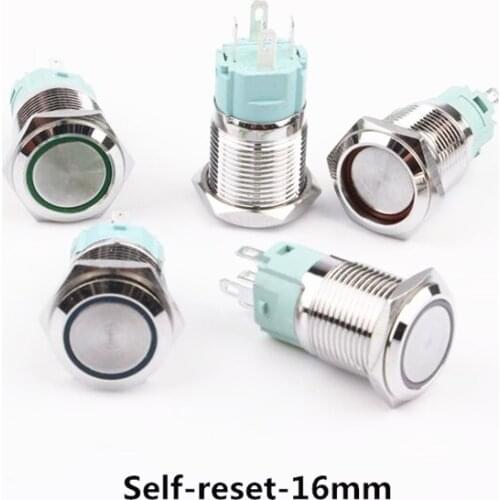16mm brass Push Button Switch reset flat round illumination ring Momentary reset 1NO 1NC