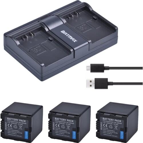 3Pc VW-VBN26 2500mAh Battery + Dual Charger for Panasonic VW-VBN26 HC-X800, HC-X900, Panasonic VW-VBN390 VBN130 HC-X910