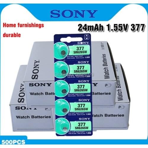 500pcs NEW SONY Original 377 376 177 SR626SW 626 SR626 V377 AG4 Watch Battery Silver Oxide Button Coin Cell MADE IN JAPAN