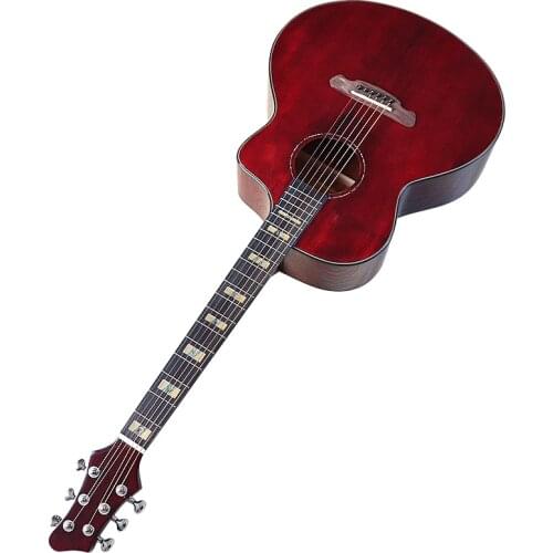 High Gloss Acoustic Guitar 41 Inch Red Solid Wood Spruce Top 6 Strings with Square Shell Inlay Fingerboard with Small Scratch