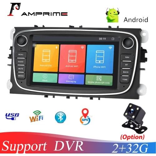 AMPrime 7'' Android 2Din Car Multimedia Player 2+32GB GPS WIFI Bluetooth for Ford Focus Mondeo C-MAX S-MAX Galaxy II Kuga Radio